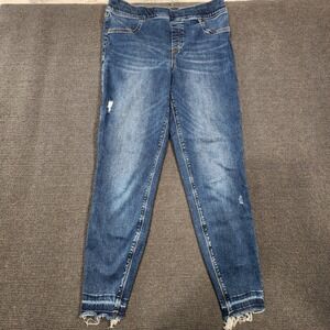 Spanx Jean-ish Leggings Women XL Blue Distressed Frayed Hem Skinny‎ Ankle Denim